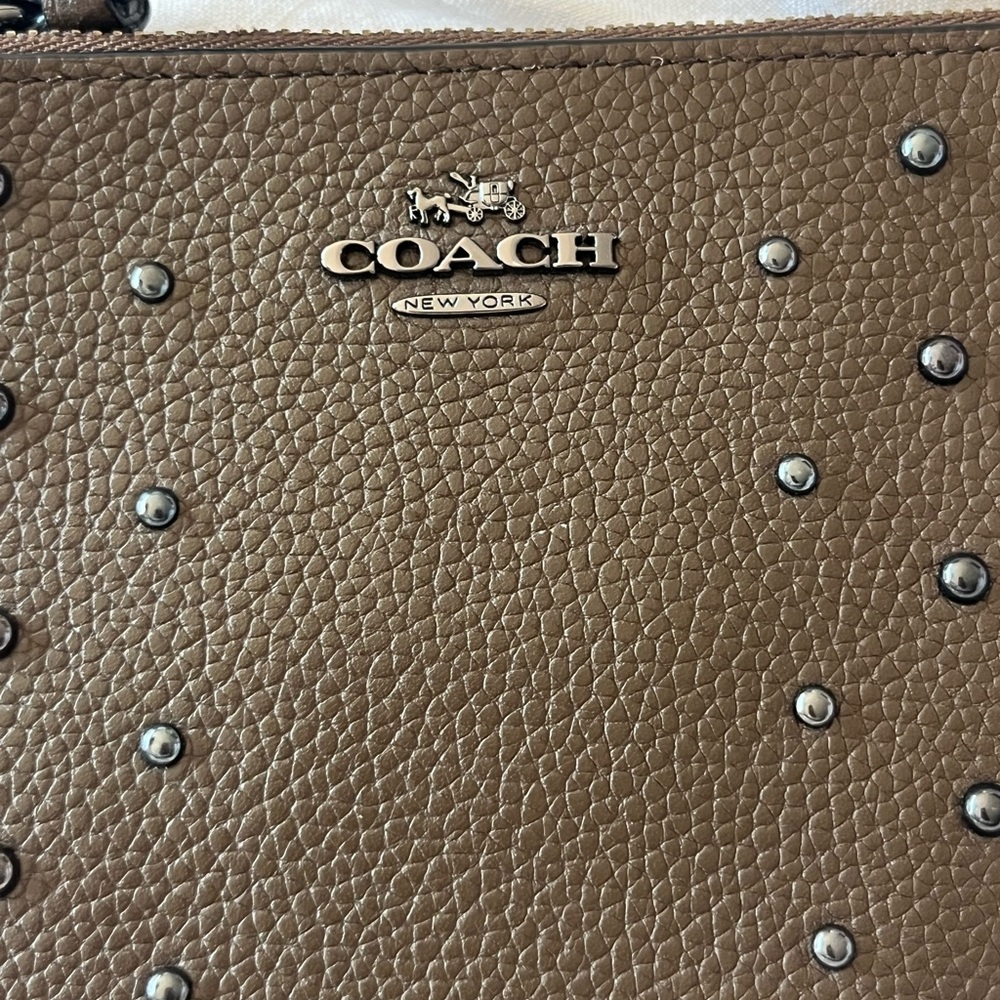 Coach Brown Leather Bag with Stud Accents Silver Gold